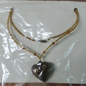 Vintage Beaded Neclace with Silver Heart